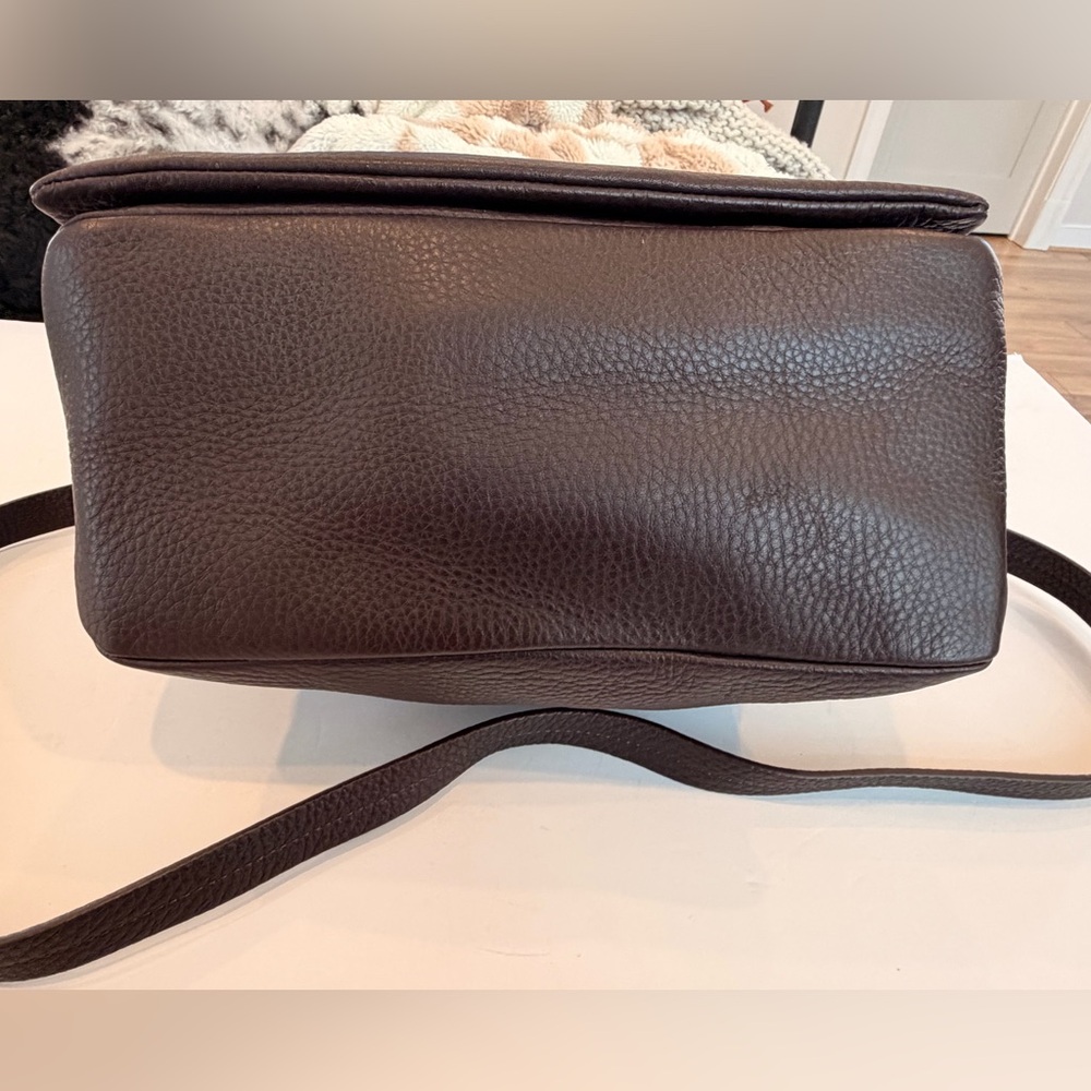 & Other Stories Brown Pebbled Leather Foldover Crossbody Bag‎ Minimal - Picture 2 of 9